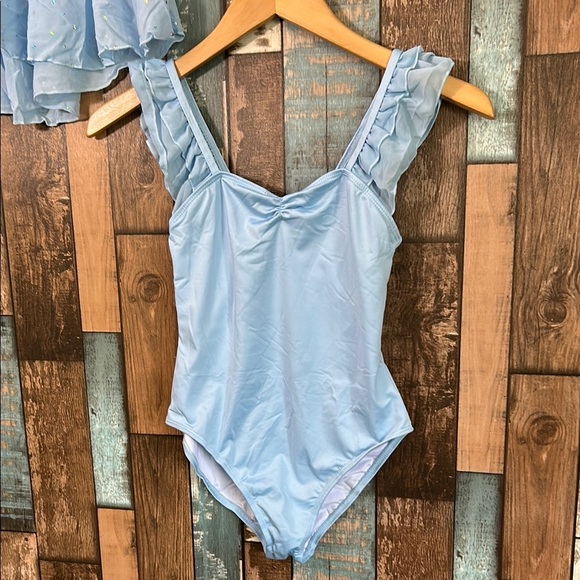 Light Blue Ruffled dance leotard Set - Picture 2 of 16